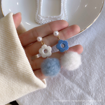 Ins Fashion Blue Flower Earirng Customer Design Stainless Steel Korean Pearl Earring For Women 2021